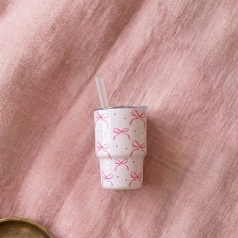 TERMO MINIATURA DE LAZOS TIPO VASO CON PITILLO