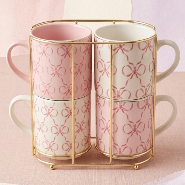 JUEGO DE 4 TAZAS DE LAZOS CON BASE METALICA