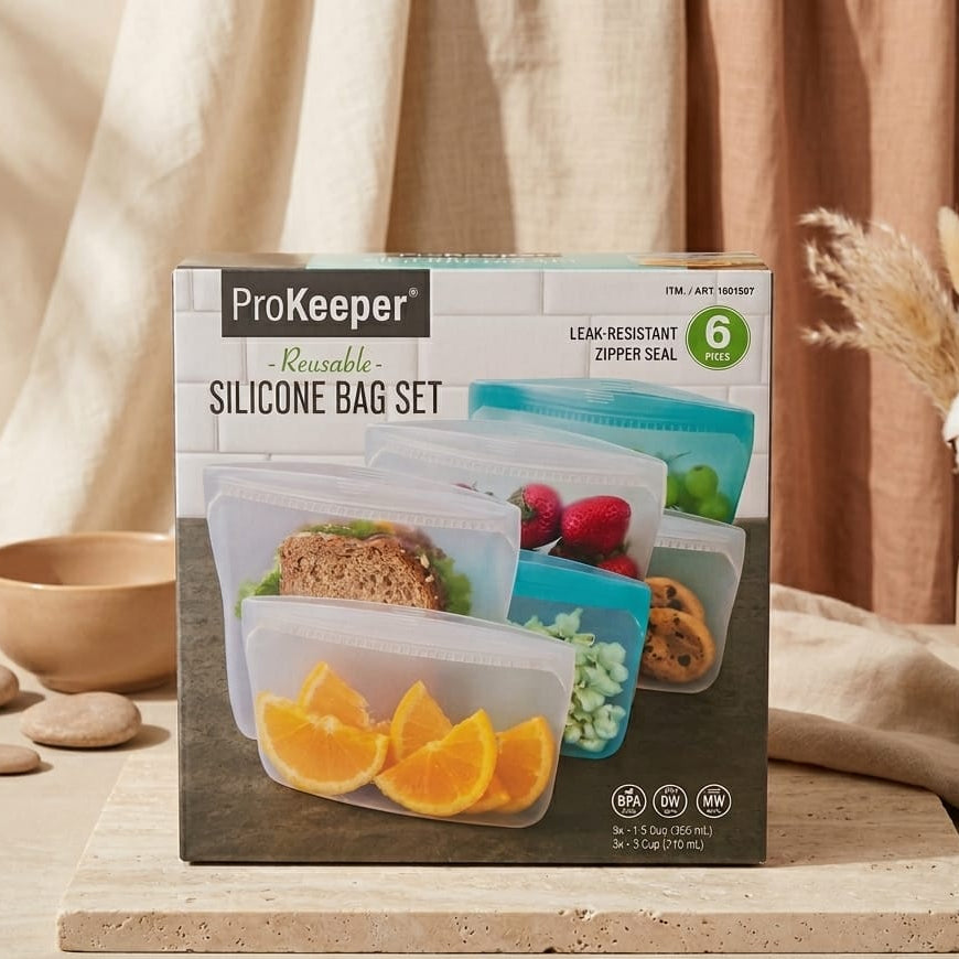 SET DE 6 BOLSAS DE SILICÓN REUSABLES DE AMAZON