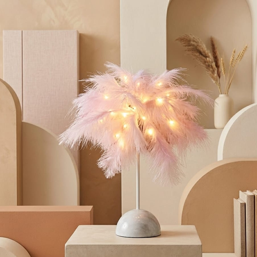 LÁMPARA DECORATIVA DE PLUMAS CON LUCES