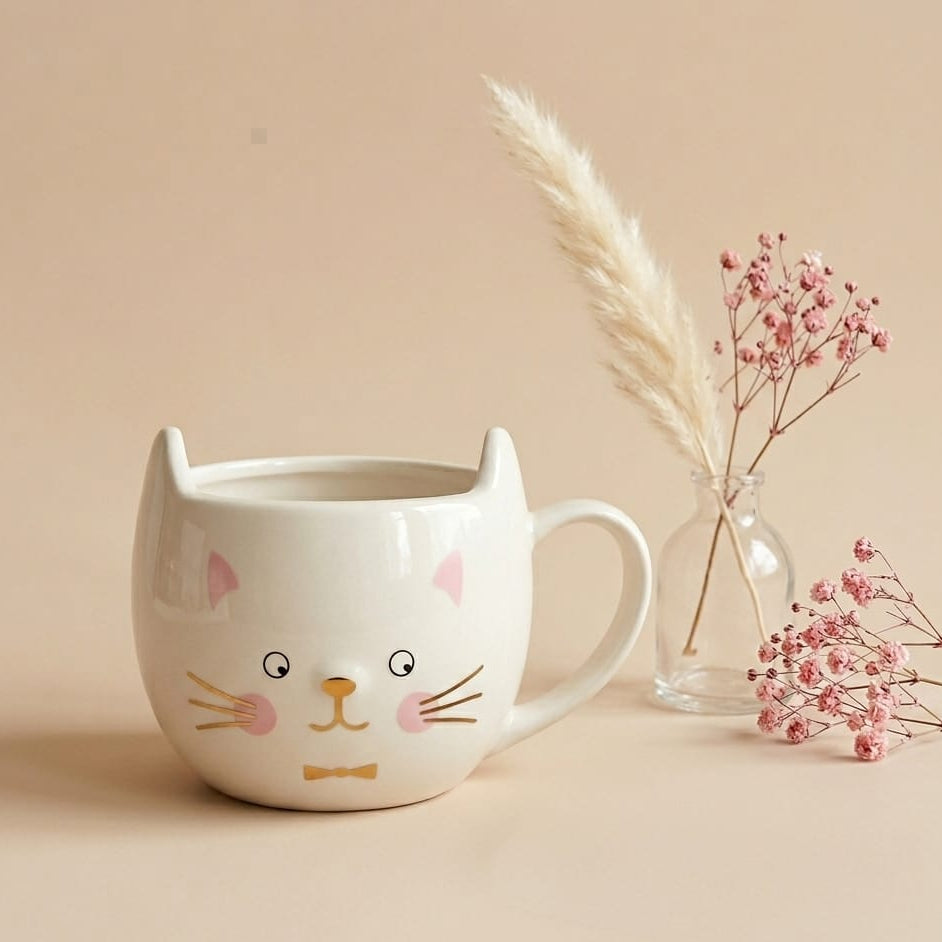 TAZA CON FORMA DE GATO BLANCA