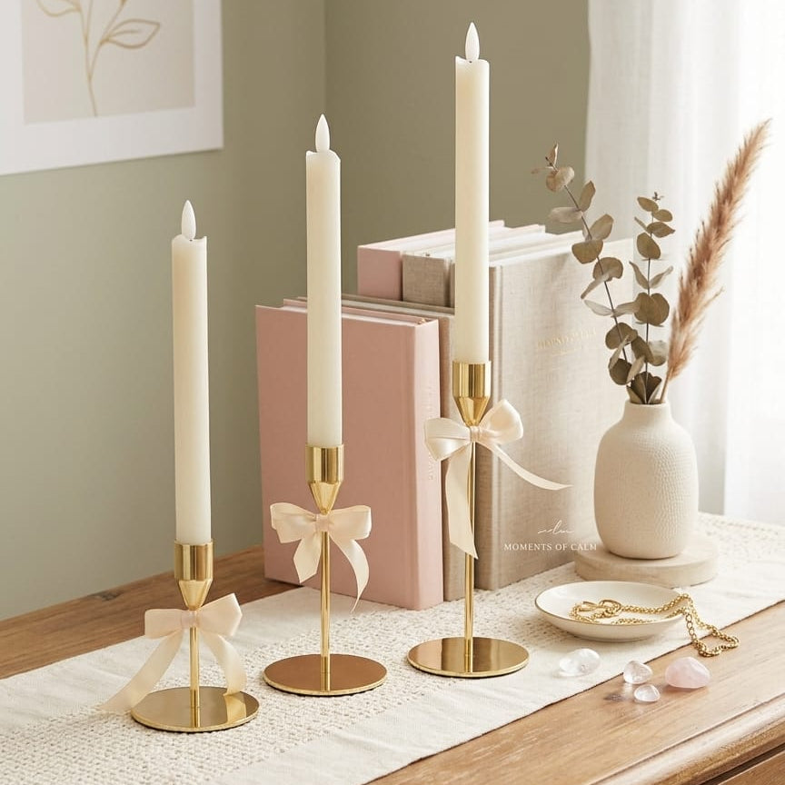 SET DE 3 VELAS BLANCAS CON BASE Y LUZ