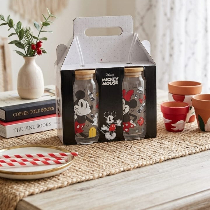 SET DE 2 VASOS REDONDOS CON TAPA Y PITILLO ESTAMPADO ANIMADO