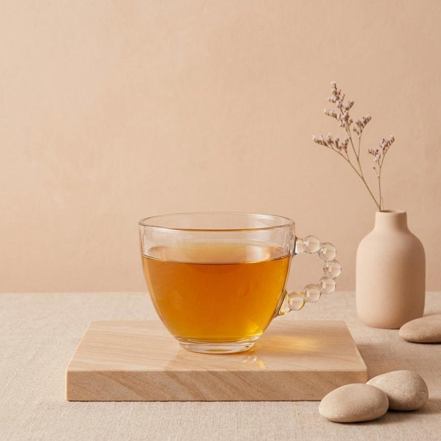TAZA ELEGANTE TRANSPARENTE ASA DE PEPITAS SIN PLATO