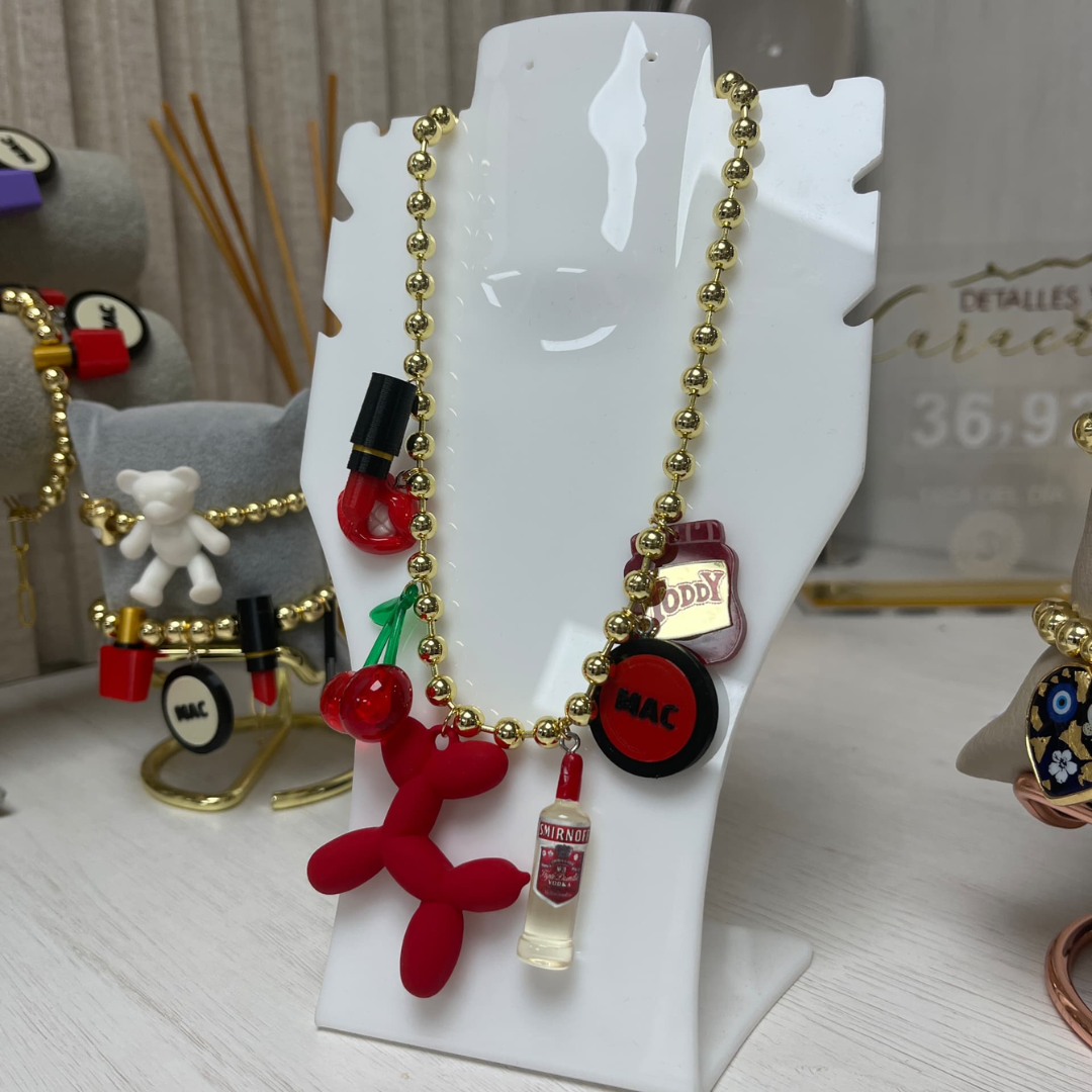 COLLAR PERRITO ROJO CON CEREZA