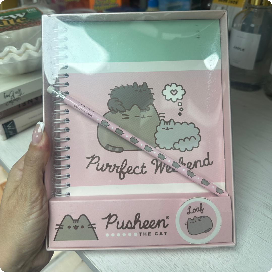CUADERNO ROSADO DE GATO CON LÁPIZ
