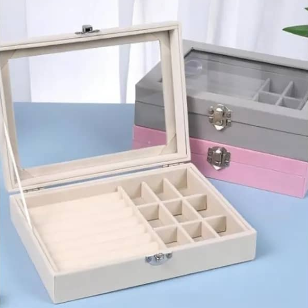 ORGANIZADOR DE JOYERIA TERCIOPELO CON TAPA COLOR GRIS, ROSADO Y NUDE