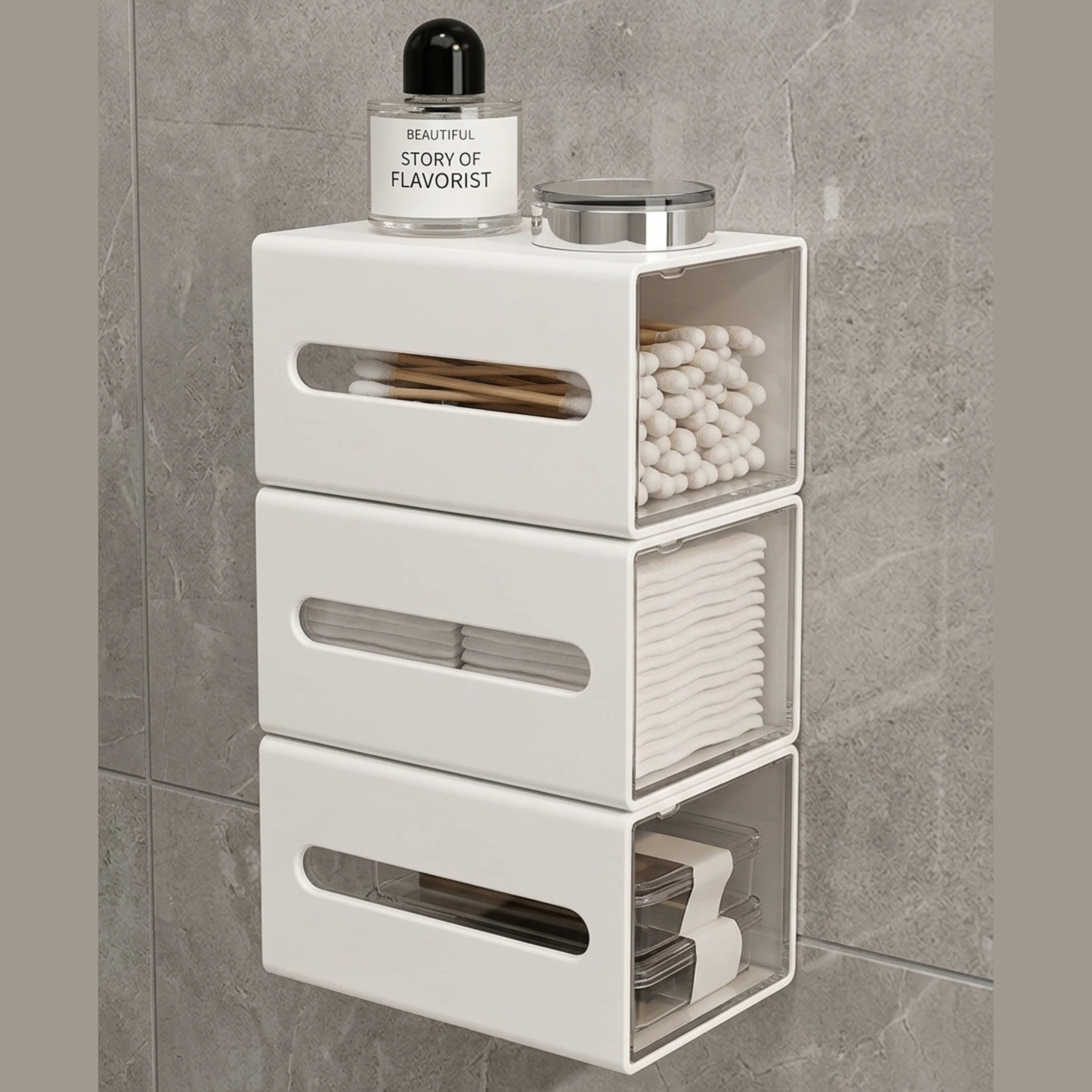 ORGANIZADOR PEQUEÑO DE PARED CON GAVETA Y VENTOSAS EN BLANCO