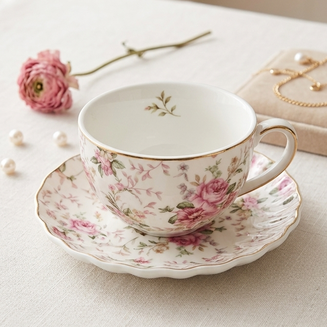 TAZA DE FLORES CON PLATO
