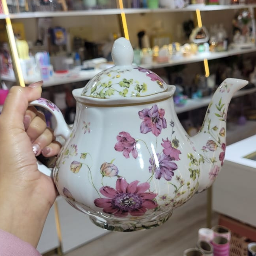 TETERA DE CERAMICA CON DISEÑO DE FLORES