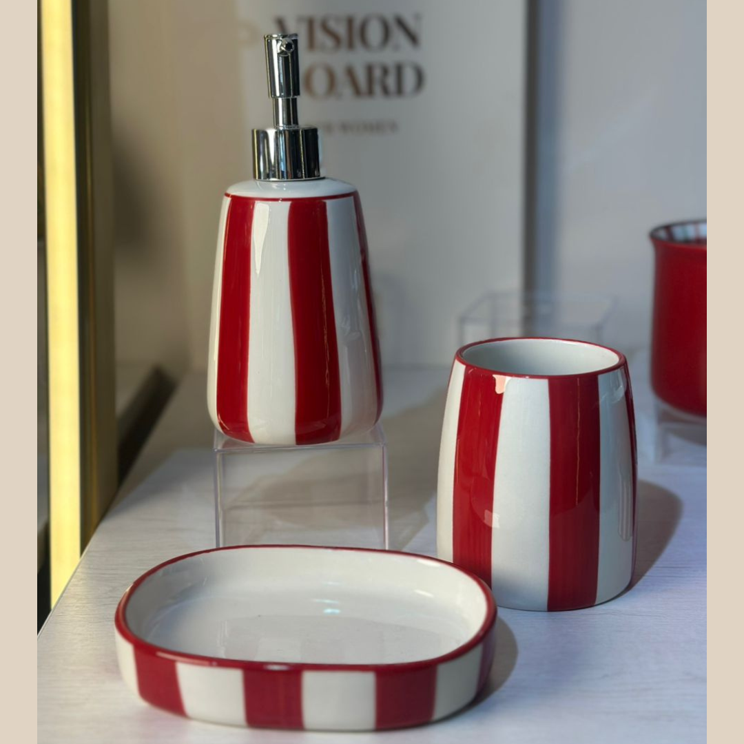 KIT DE BAÑO ROJO RAYAS NAVIDAD