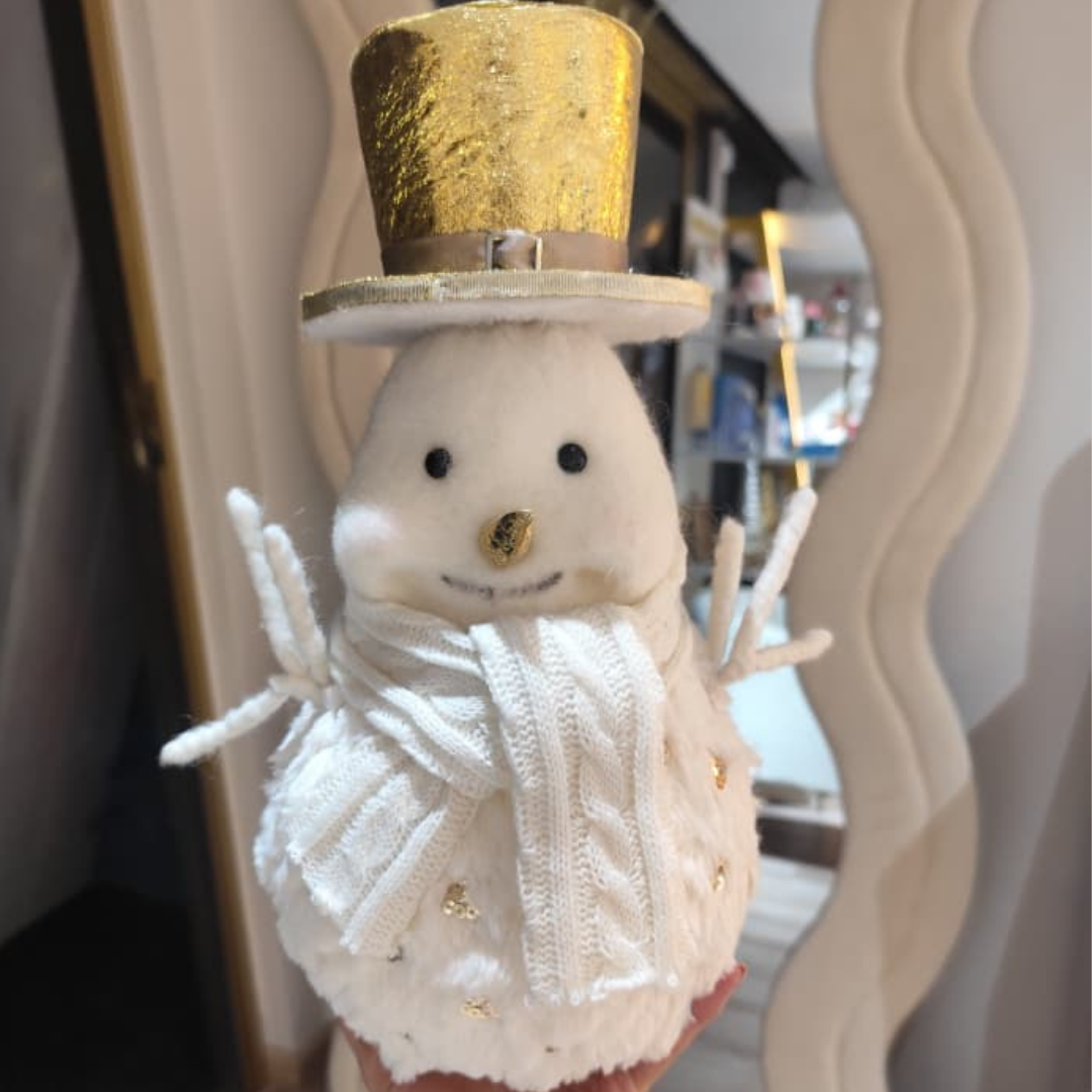 MUÑECO DE NIEVE CON SOMBRERO DORADO