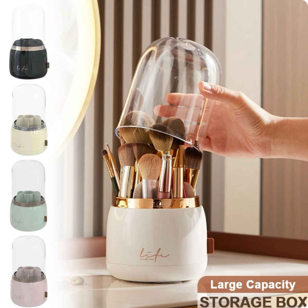 ORGANIZADOR GIRATORIO PARA BROCHAS DE MAQUILLAJE CON TAPA ACRILICO