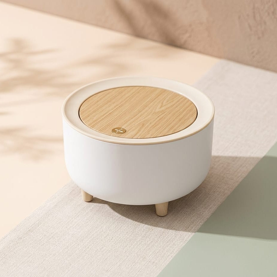 CUBO DE ORGANIZACIÓN MEDIANO BLANCO CON TAPA DE MADERA