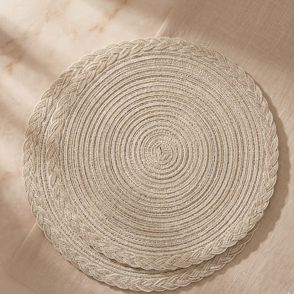 KIT DE 4 INDIVIDUALES REDONDO TEJIDO COLOR BEIGE