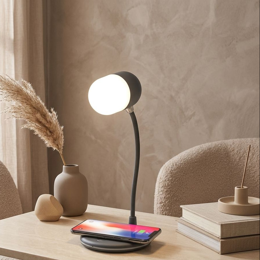 LAMPARA INTELIGENTE CON CARGA INALAMBRICA PARA TELEFONOS Y BLUETOOTH