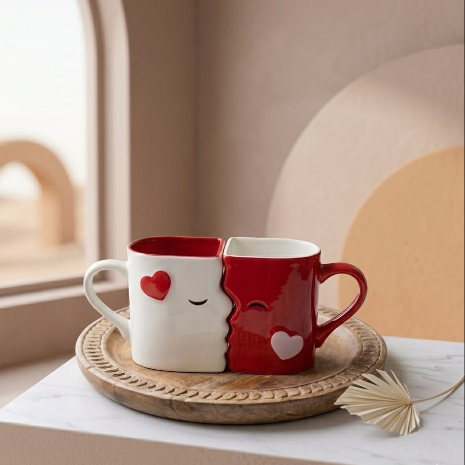 SET DE 2 TAZAS QUE SE UNEN Y BESAN