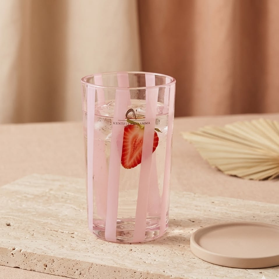 ENVASE DE VIDRIO CON LINEAS ROSADAS IRREGULAR GRANDE