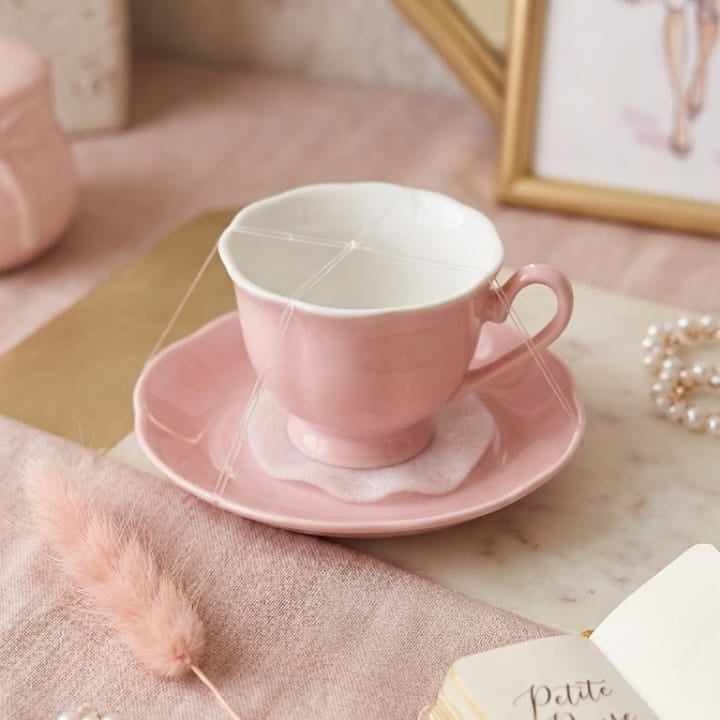 MINI TAZA CON PLATO ROSADA