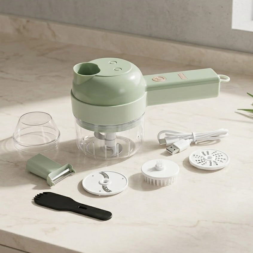 CORTADOR ELECTRICO DE VEGETALES CON MANGO Y ACCESORIOS RECARGABLE