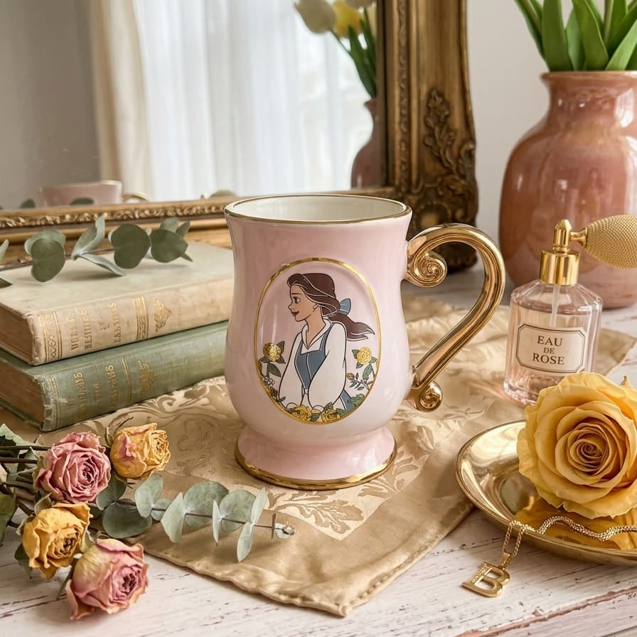 TAZA DE LA BELLA CON ASA DORADA