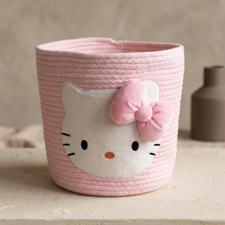 CESTA TEJIDA DE HELLO KITTY ROSADA