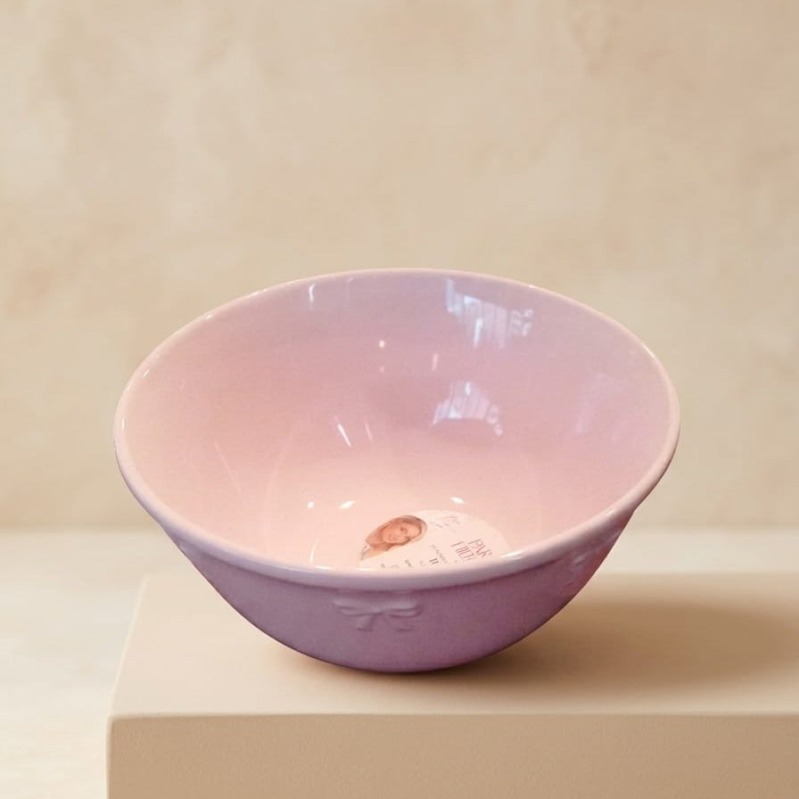 PLATO HONDO TIPO BOWL BLANCO Y ROSADOS DE LAZOS PARIS HILTON