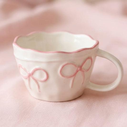 TAZA BLANCA CON LAZOS ROSADOS GRANDE