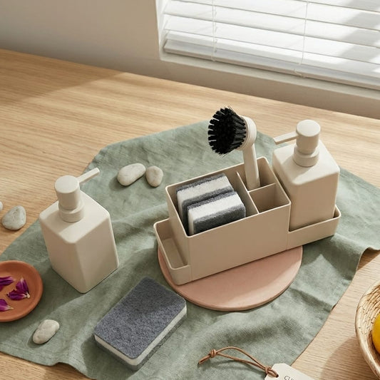 DISPENSADOR DOBLE DE JABÓN DE COCINA CON ACCESORIOS DE SASCHA FITNESS COLOR NUDE