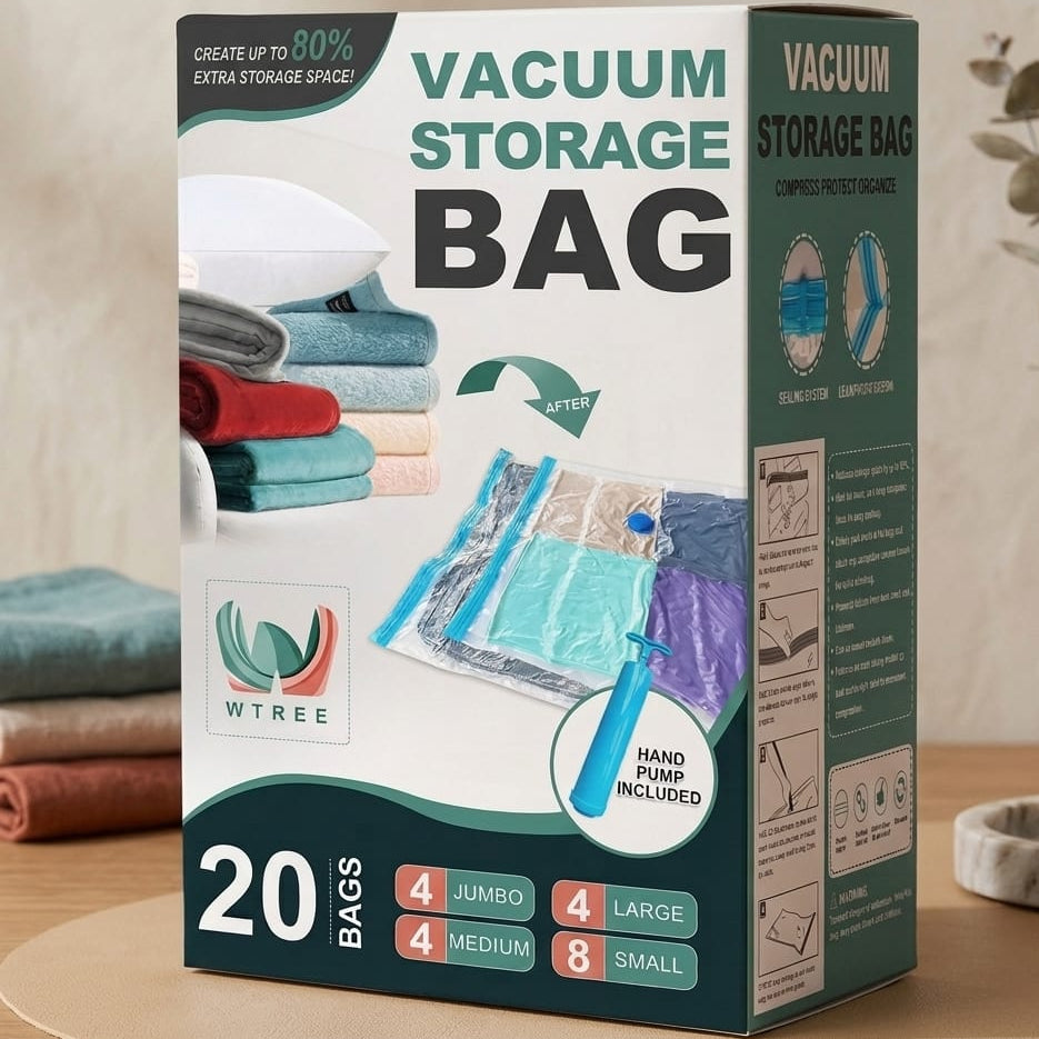 BOLSAS DE ALMACENAMIENTO AL VACIO PARA ROPA O EDREDONES (20 PIEZAS) MÁS BOMBA MANUAL