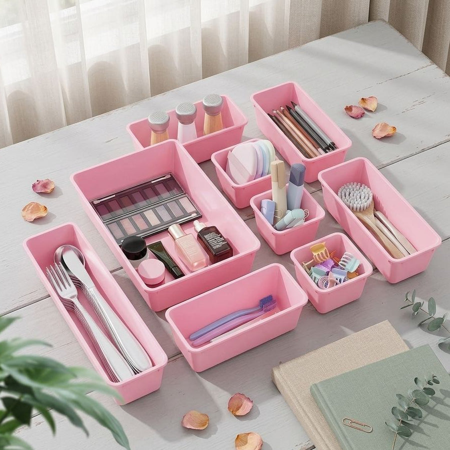 SET DE 13 ORGANIZADORES ROSADOS DE PLASTICO