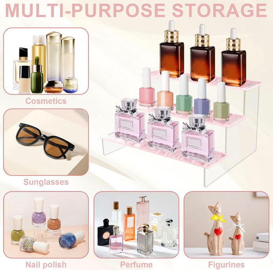 MINI ESTANTE DE PERFUMES 3 NIVELES ROSADO