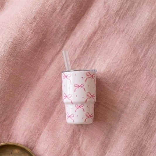 TERMO MINIATURA DE LAZOS TIPO VASO CON PITILLO
