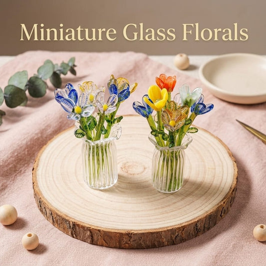 MINI FLOREROS CON FLORES DE VIDRIO