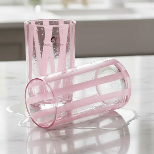ENVASE DE VIDRIO CON LINEAS ROSADAS IRREGULAR GRANDE