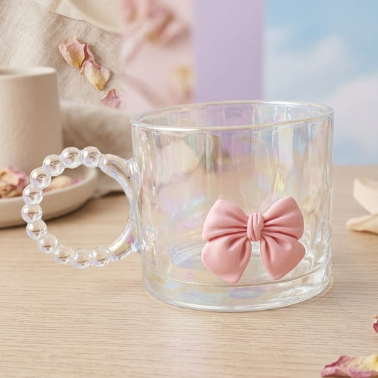 TAZA TRANSPARENTE CON ASA DE PEPITAS Y LAZO 3D