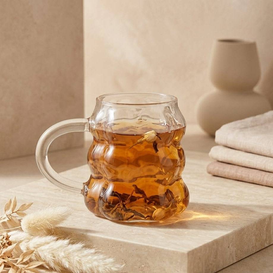 TAZA IRREGULAR CON ASA VIRAL TRANSPARENTE