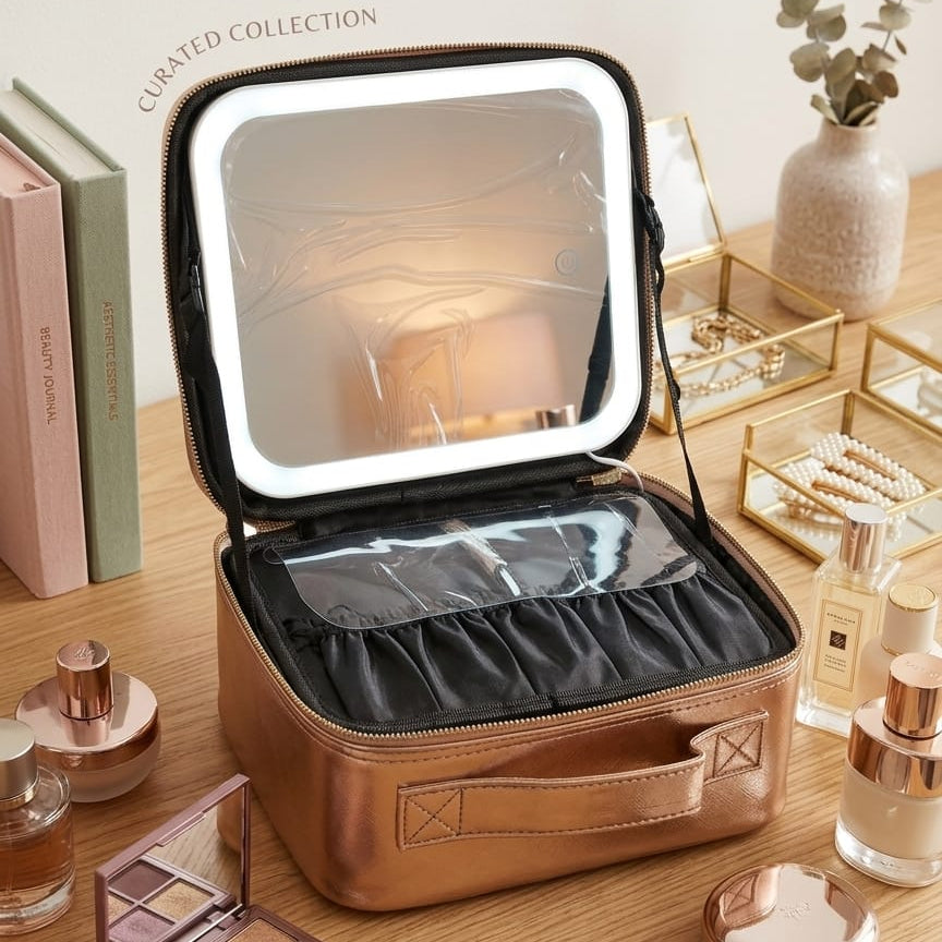 ORGANIZADOR PARA COSMETICOS CUADRADO CON ESPEJO LED