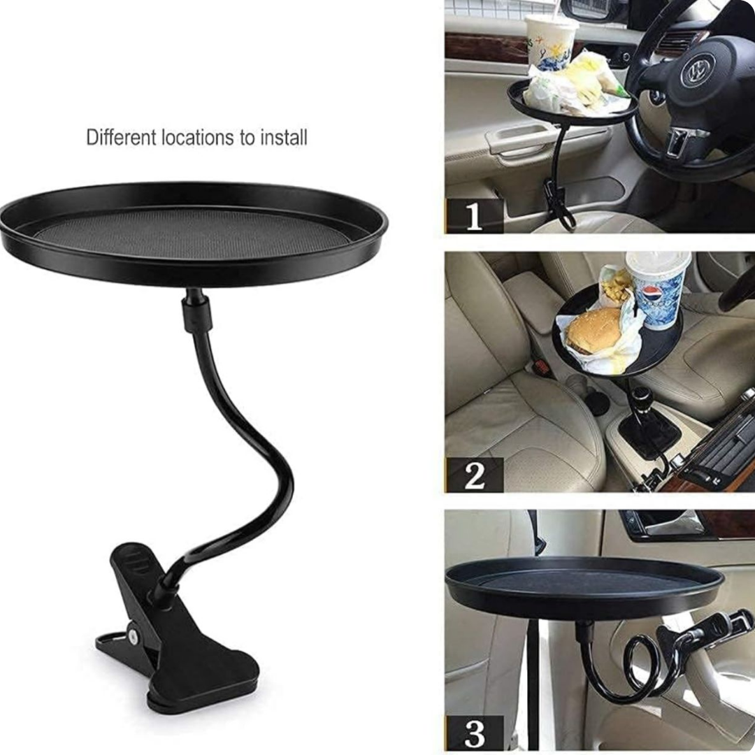 BANDEJA REDONDA DE COMIDA PARA COCHE SOPORTE FLEXIBLE