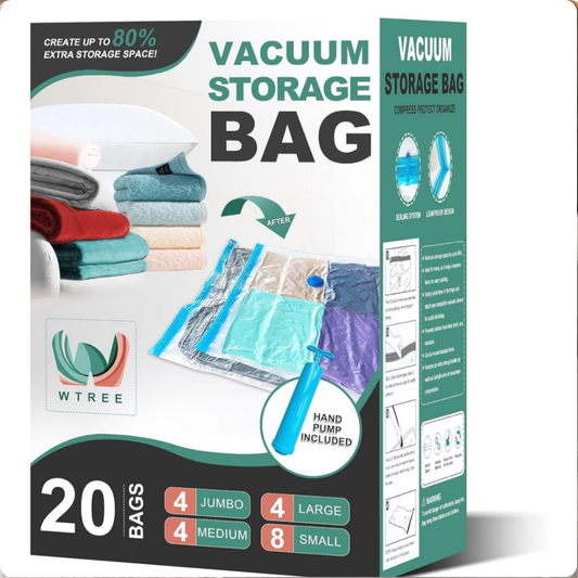 BOLSAS DE ALMACENAMIENTO AL VACIO PARA ROPA O EDREDONES (20 PIEZAS) MÁS BOMBA MANUAL