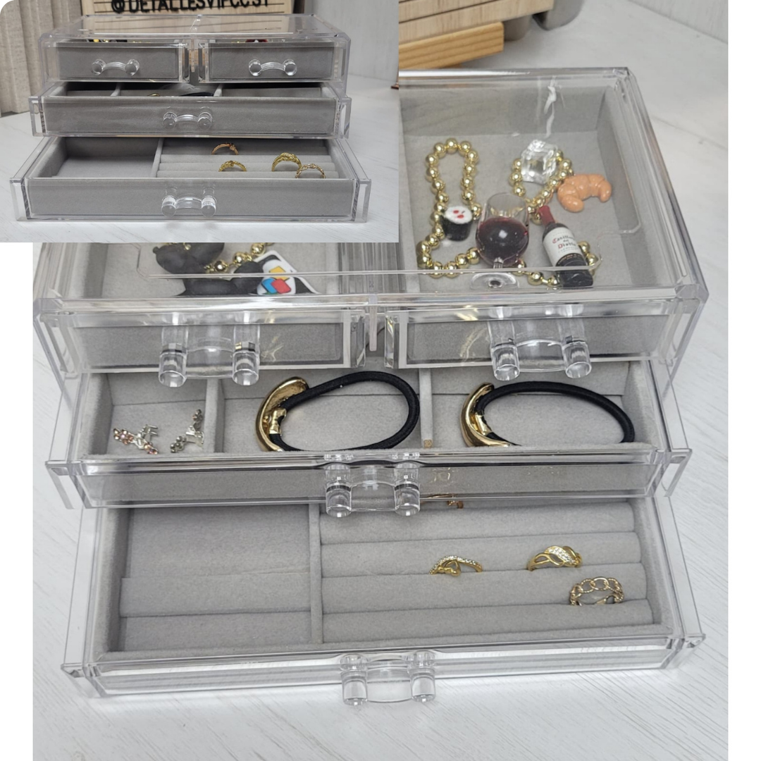 CAJA DE JOYERIA GRANDE DE GAMUZA COLOR NUDE Y PLATEADO