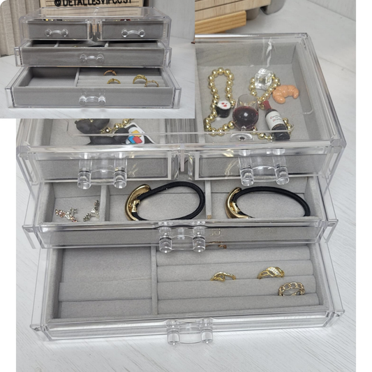 CAJA DE JOYERIA GRANDE DE GAMUZA COLOR NUDE Y PLATEADO