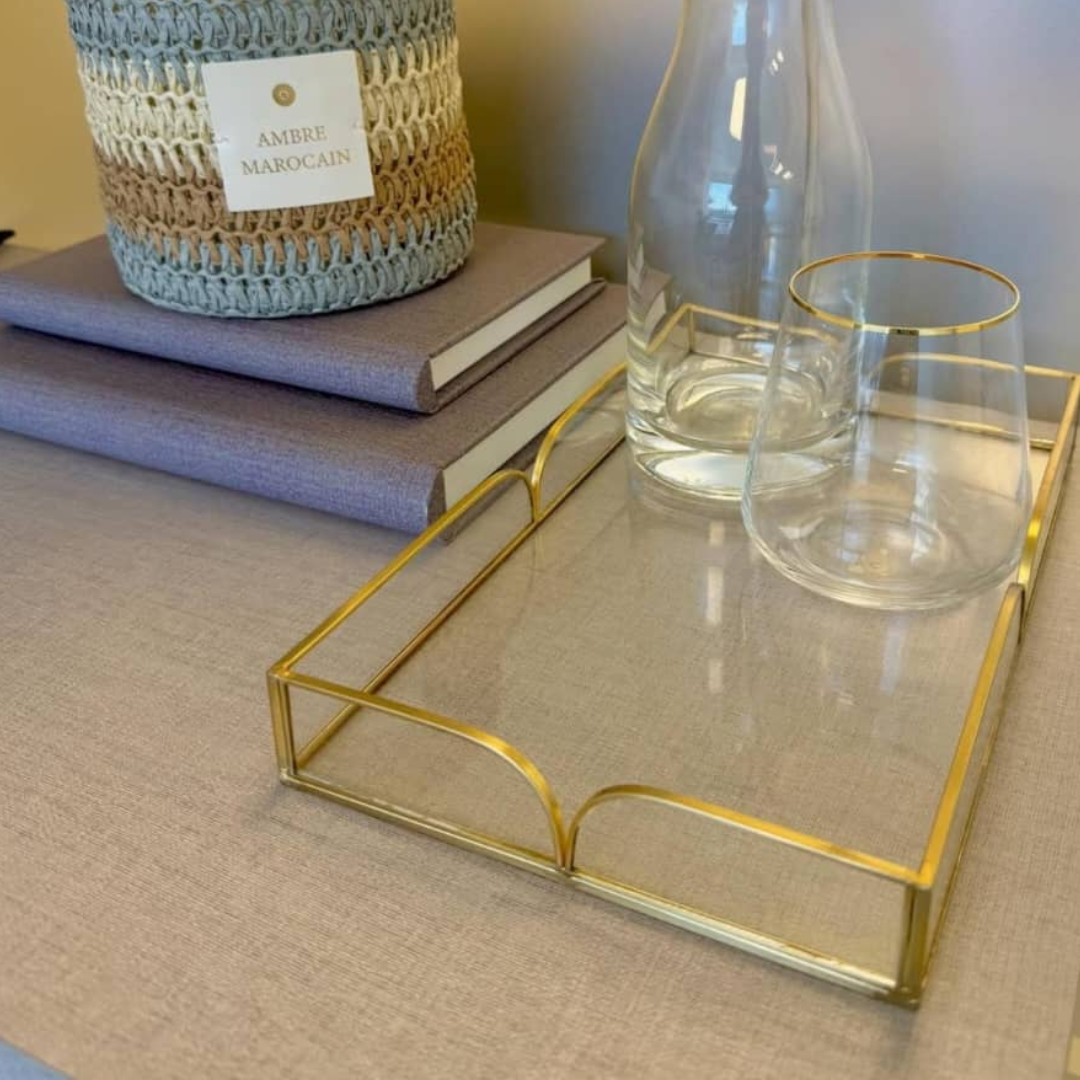 BANDEJA DE VIDRIO CON BORDES DORADOS GRANDE ZARA HOME