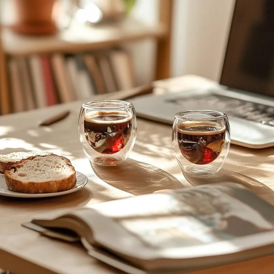 SET DE 4 MINI TAZAS DE VIDRIO TRANSPARENTE