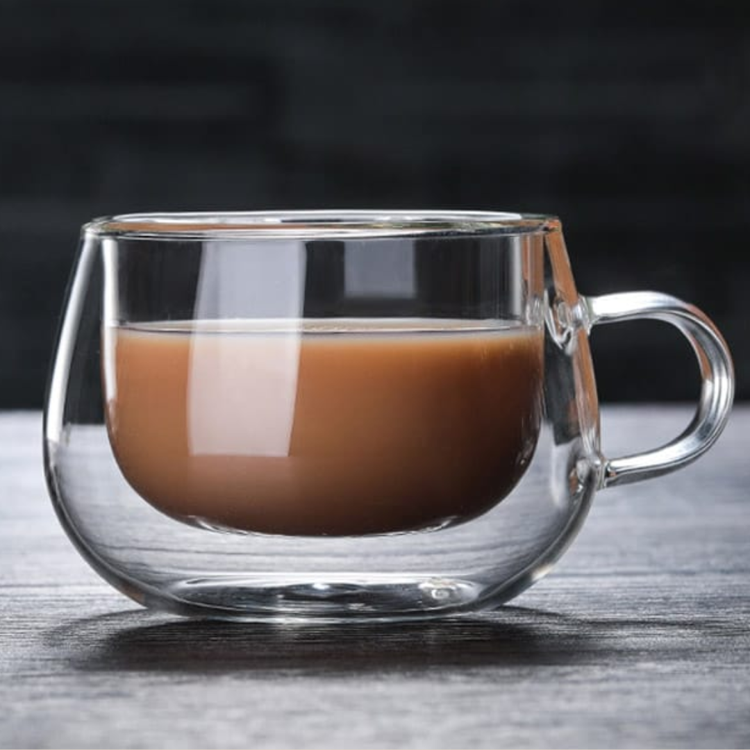 SET DE 2 TAZAS DE VIDRIO TRANSPARENTE LISAS DOBLE CAPA