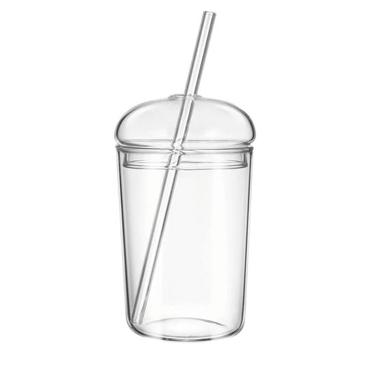 VASO CON TAPA Y PITILLO DE VIDRIO LISO