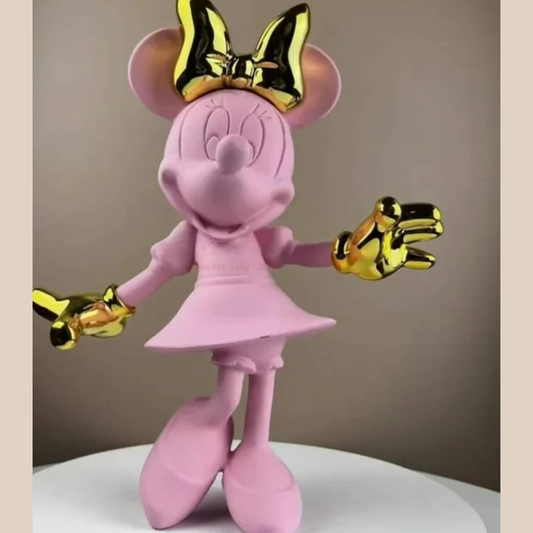 FIGURA DECORATIVA DE MINNIE ROSADA CON MANOS DORADAS