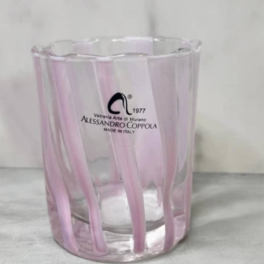 ENVASE DE VIDRIO CON LINEAS ROSADAS IRREGULAR PEQUEÑO