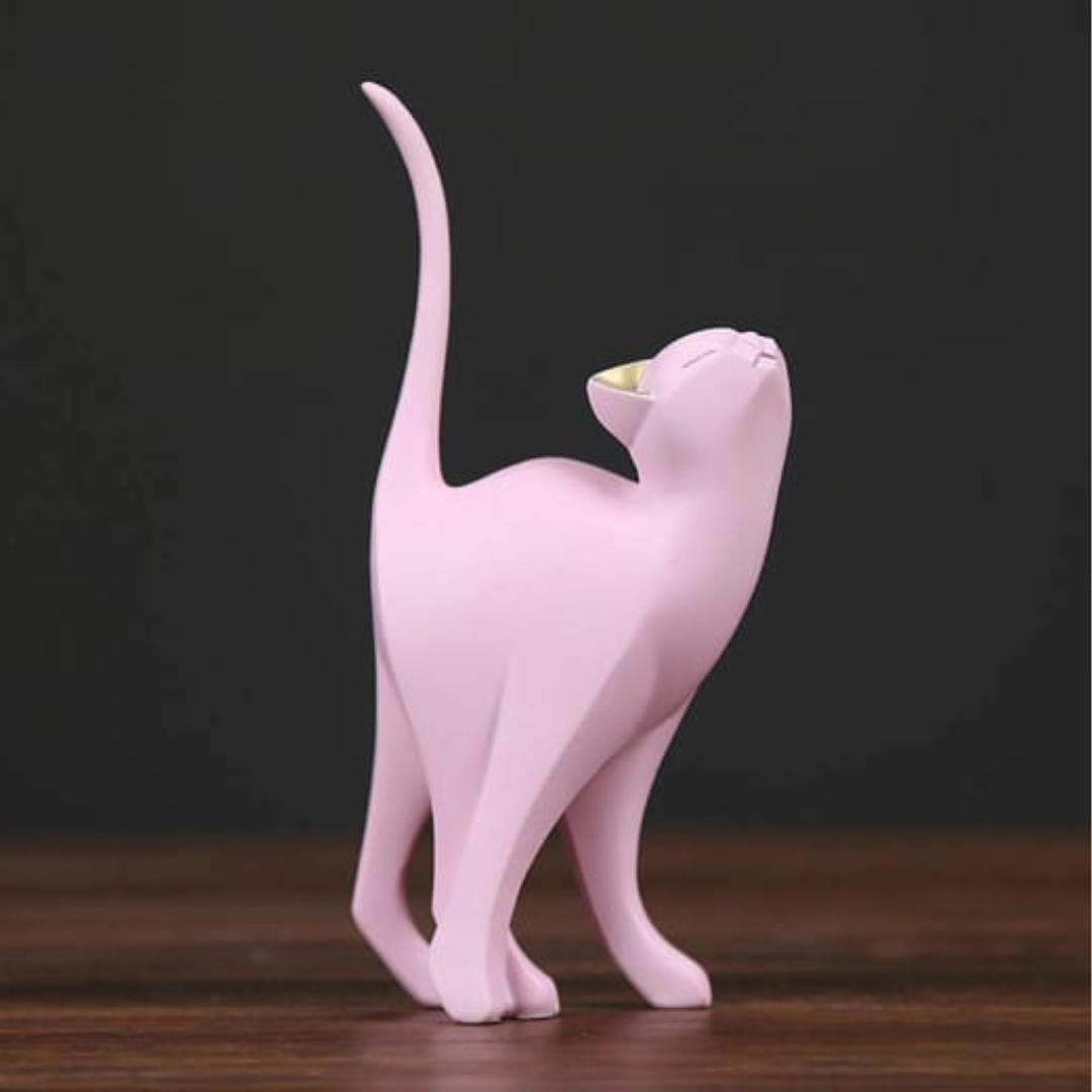 FIGURA DECORATIVA DE GATO PARADO ROSADO