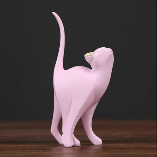 FIGURA DECORATIVA DE GATO PARADO ROSADO
